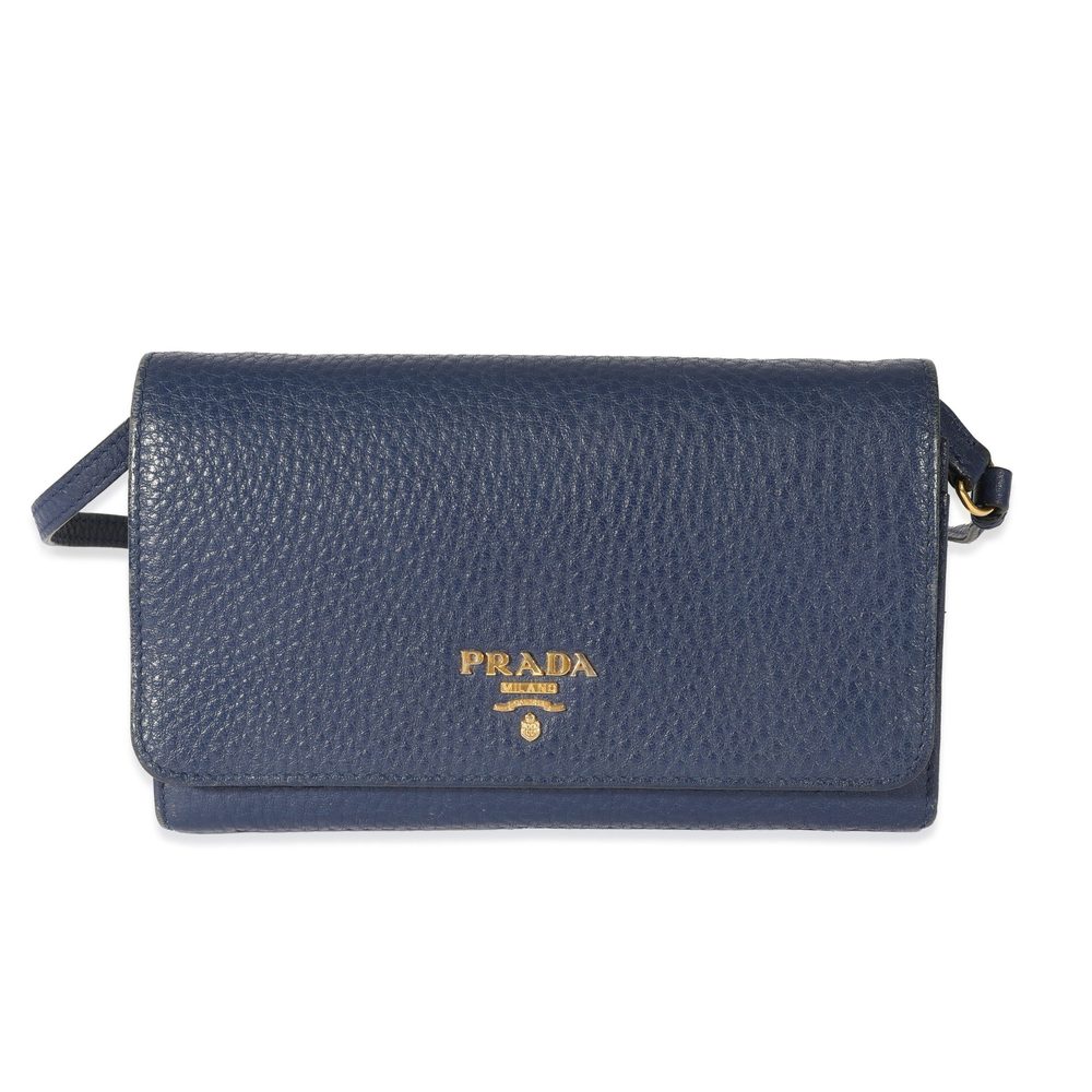 Prada Navy Leather Wallet On Strap